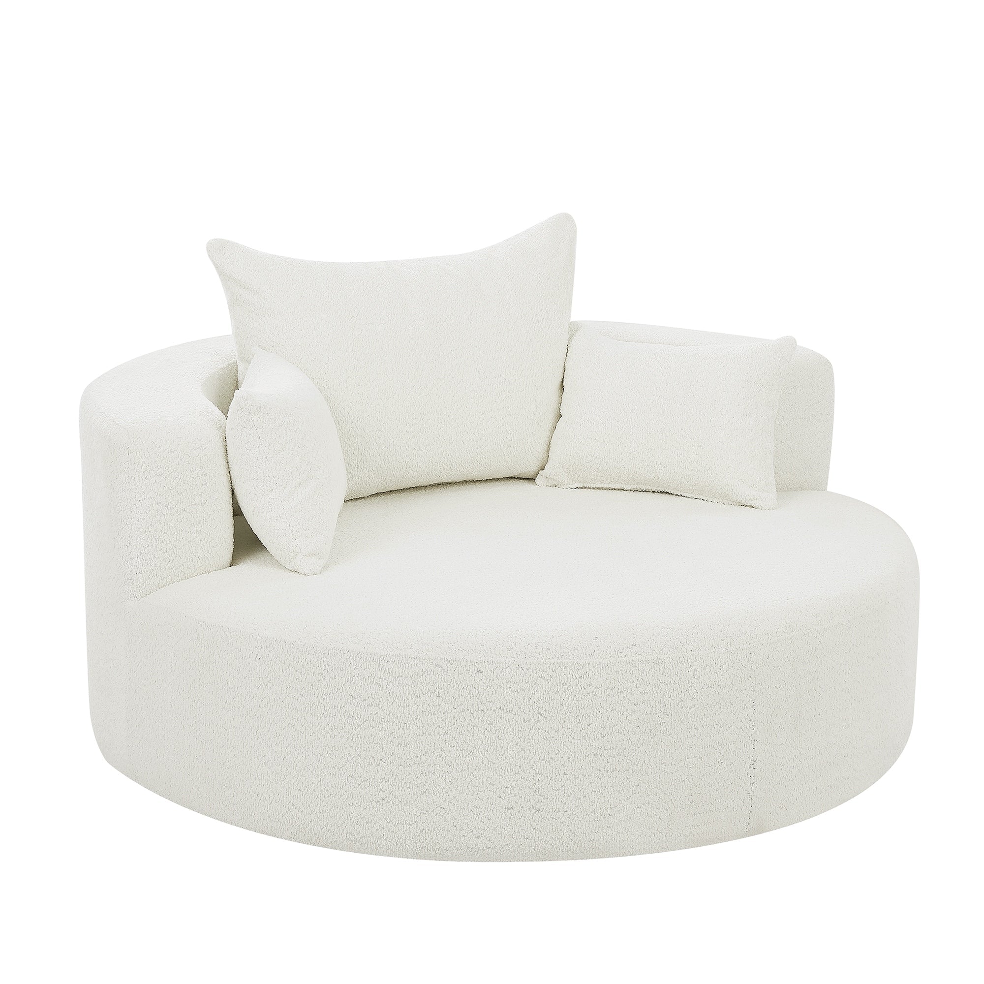 Fauteuil d'appoint en chenille, fauteuil rond avec base pivotante à 360 degrés et 3 coussins amovibles