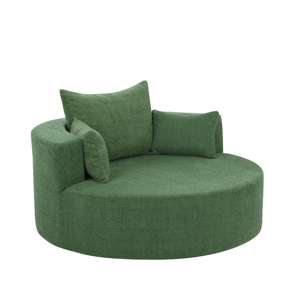 Fauteuil d'appoint en chenille, fauteuil rond avec base pivotante à 360 degrés et 3 coussins amovibles