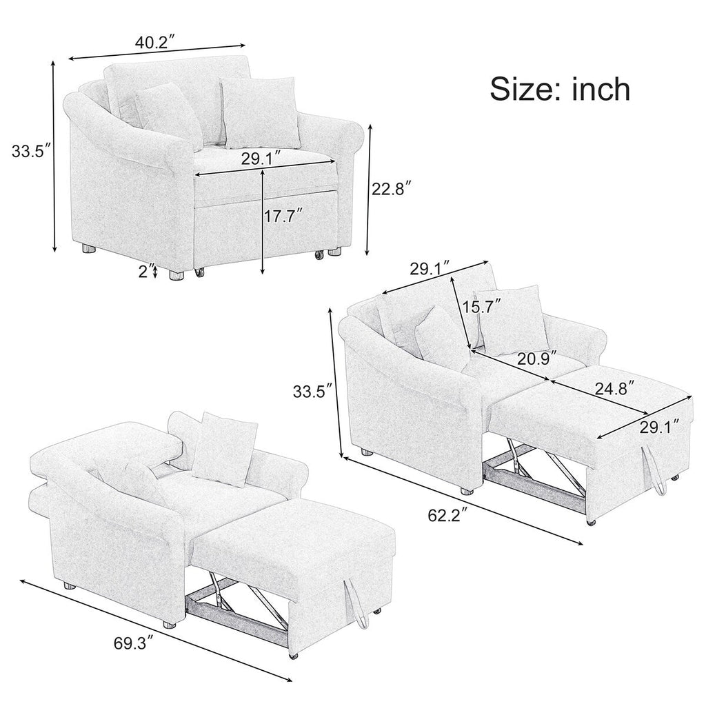 Fauteuil convertible en chenille avec dossier réglable, 3 en 1, transformable en lit, lit simple pour salon