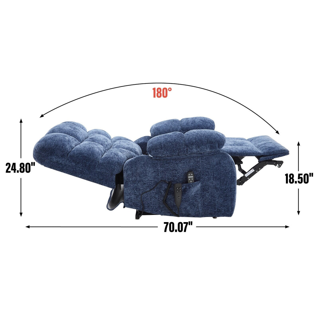 Fauteuil inclinable électrique Chenille à double moteur et position infinie, fauteuil inclinable surdimensionné avec massage thermique et télécommande électrique