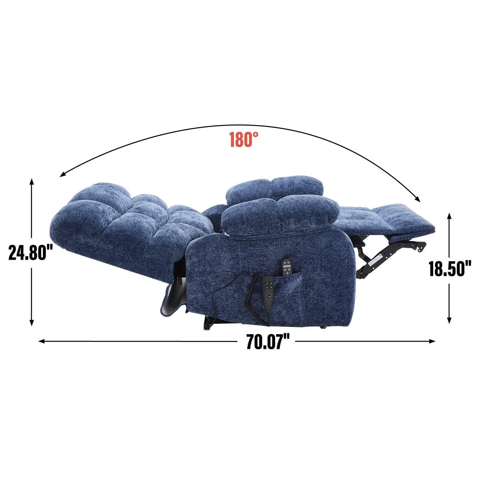 Fauteuil inclinable électrique Chenille à double moteur et position infinie, fauteuil inclinable surdimensionné avec massage thermique et télécommande électrique