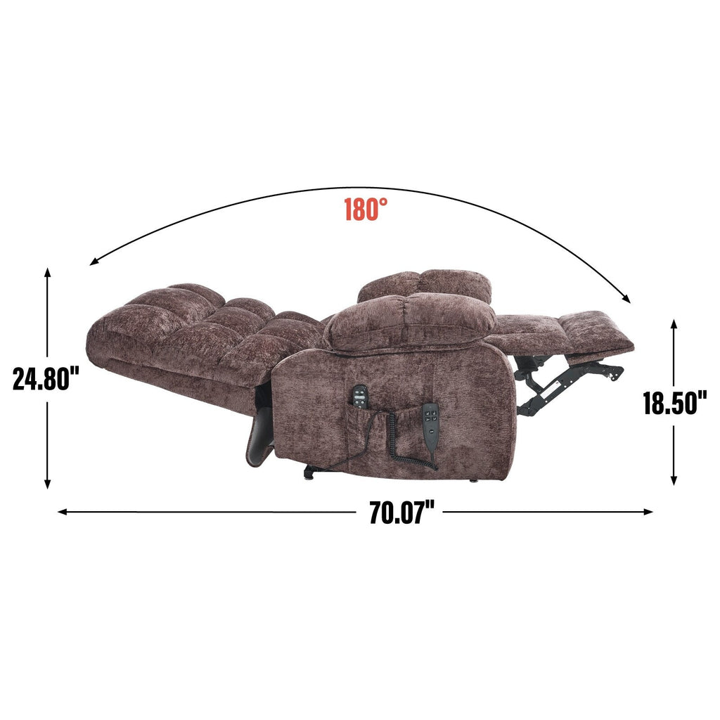 Fauteuil inclinable électrique Chenille à double moteur et position infinie, fauteuil inclinable surdimensionné avec massage thermique et télécommande électrique