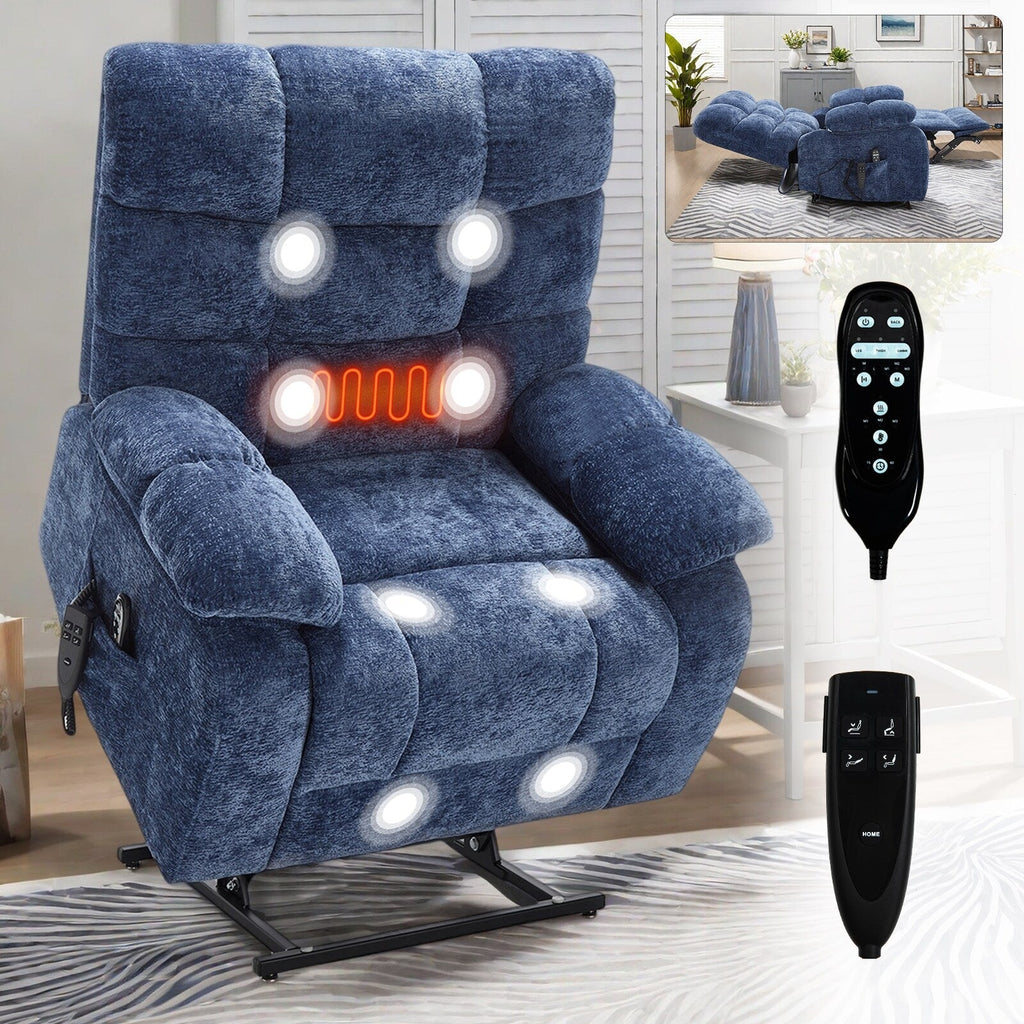 Fauteuil inclinable électrique Chenille à double moteur et position infinie, fauteuil inclinable surdimensionné avec massage thermique et télécommande électrique