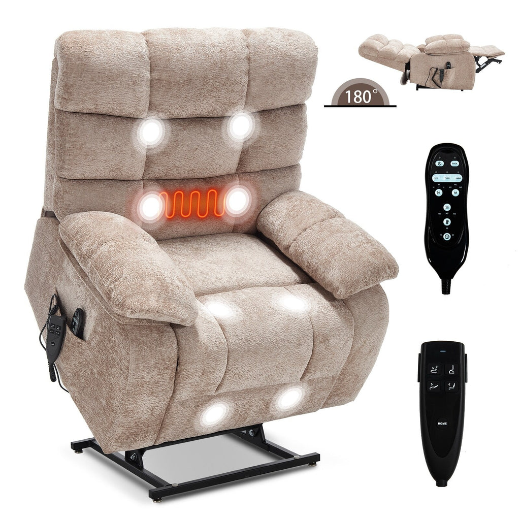 Fauteuil inclinable électrique Chenille à double moteur et position infinie, fauteuil inclinable surdimensionné avec massage thermique et télécommande électrique