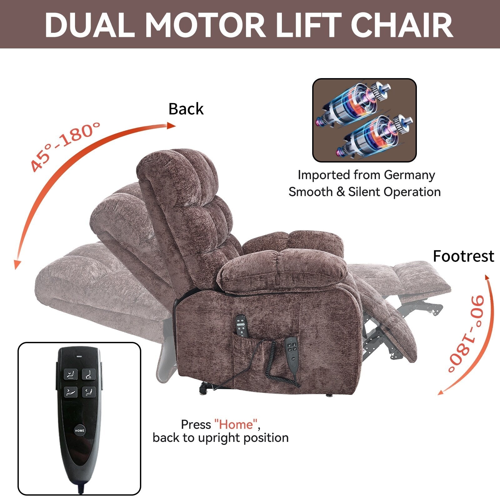 Fauteuil inclinable électrique Chenille à double moteur et position infinie, fauteuil inclinable surdimensionné avec massage thermique et télécommande électrique