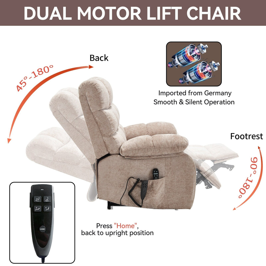 Fauteuil inclinable électrique Chenille à double moteur et position infinie, fauteuil inclinable surdimensionné avec massage thermique et télécommande électrique