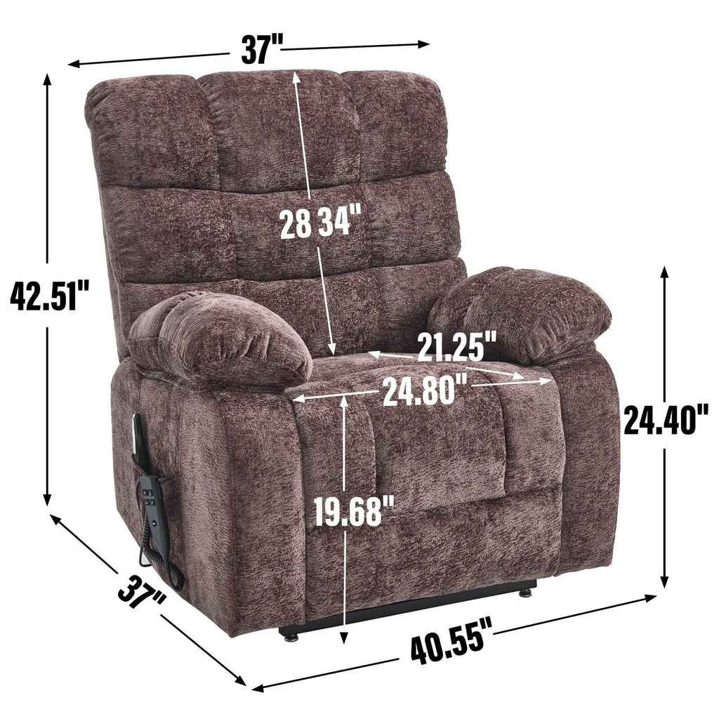 Fauteuil inclinable électrique Chenille à double moteur et position infinie, fauteuil inclinable surdimensionné avec massage thermique et télécommande électrique
