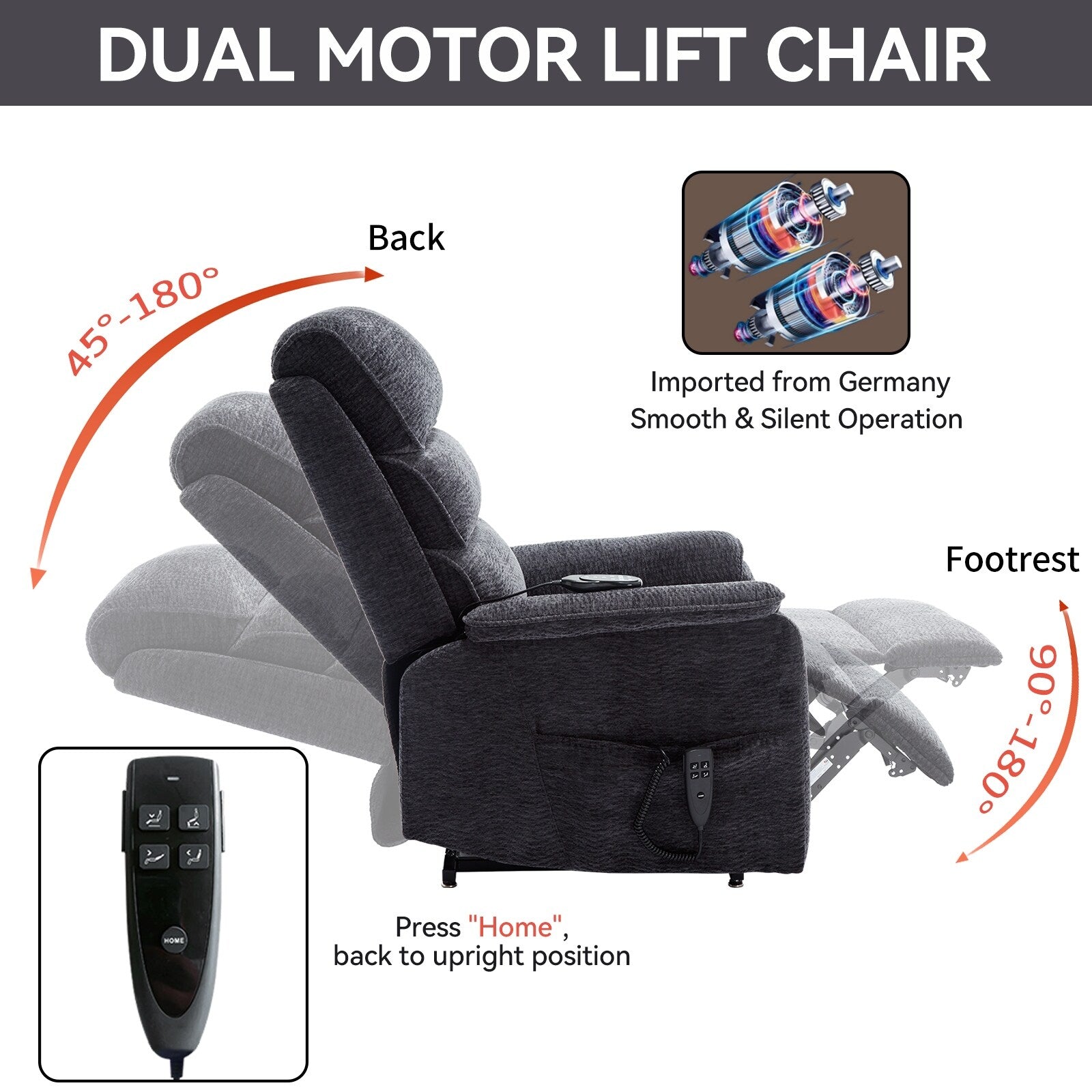 Fauteuil inclinable électrique Chenille à double moteur avec télécommande électrique, massage thermique et mécanisme de mouvement robuste