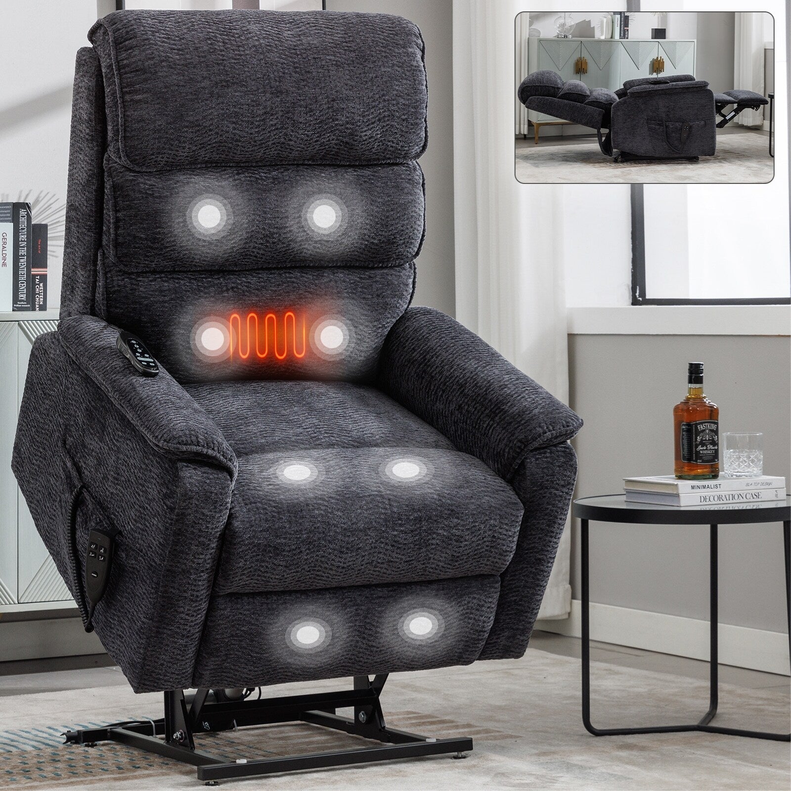 Fauteuil inclinable électrique Chenille à double moteur avec télécommande électrique, massage thermique et mécanisme de mouvement robuste
