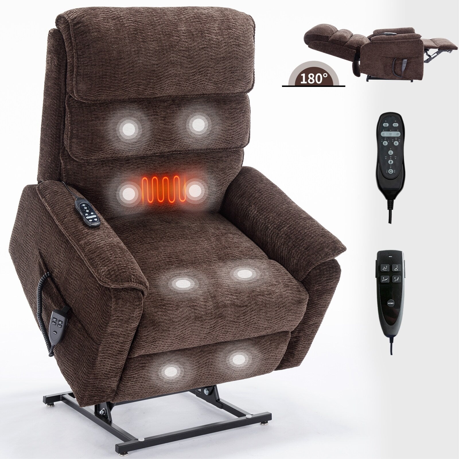 Fauteuil inclinable électrique Chenille à double moteur avec télécommande électrique, massage thermique et mécanisme de mouvement robuste