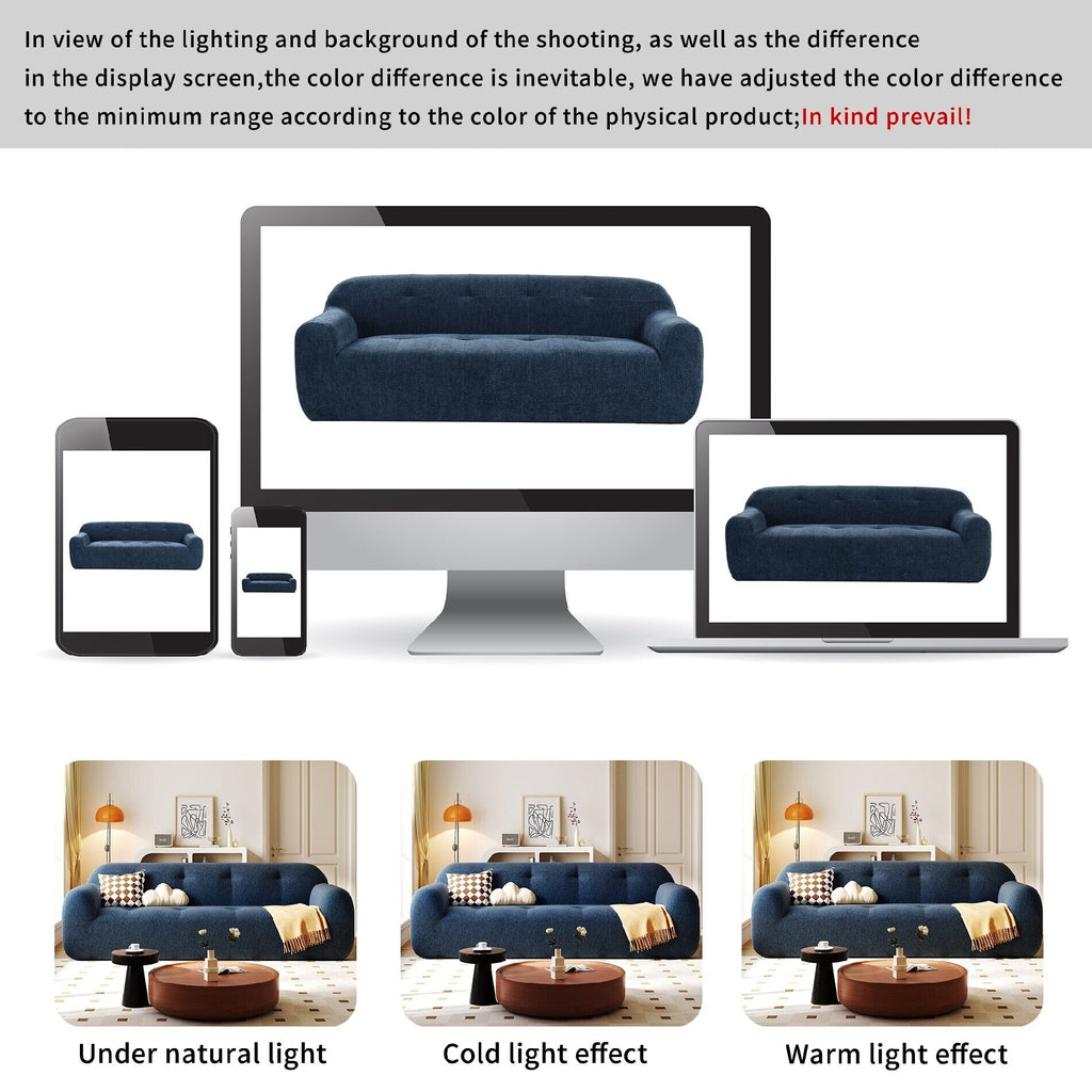 Canapé 3 places en tissu chenille avec style capitonné et design entièrement en éponge compressée