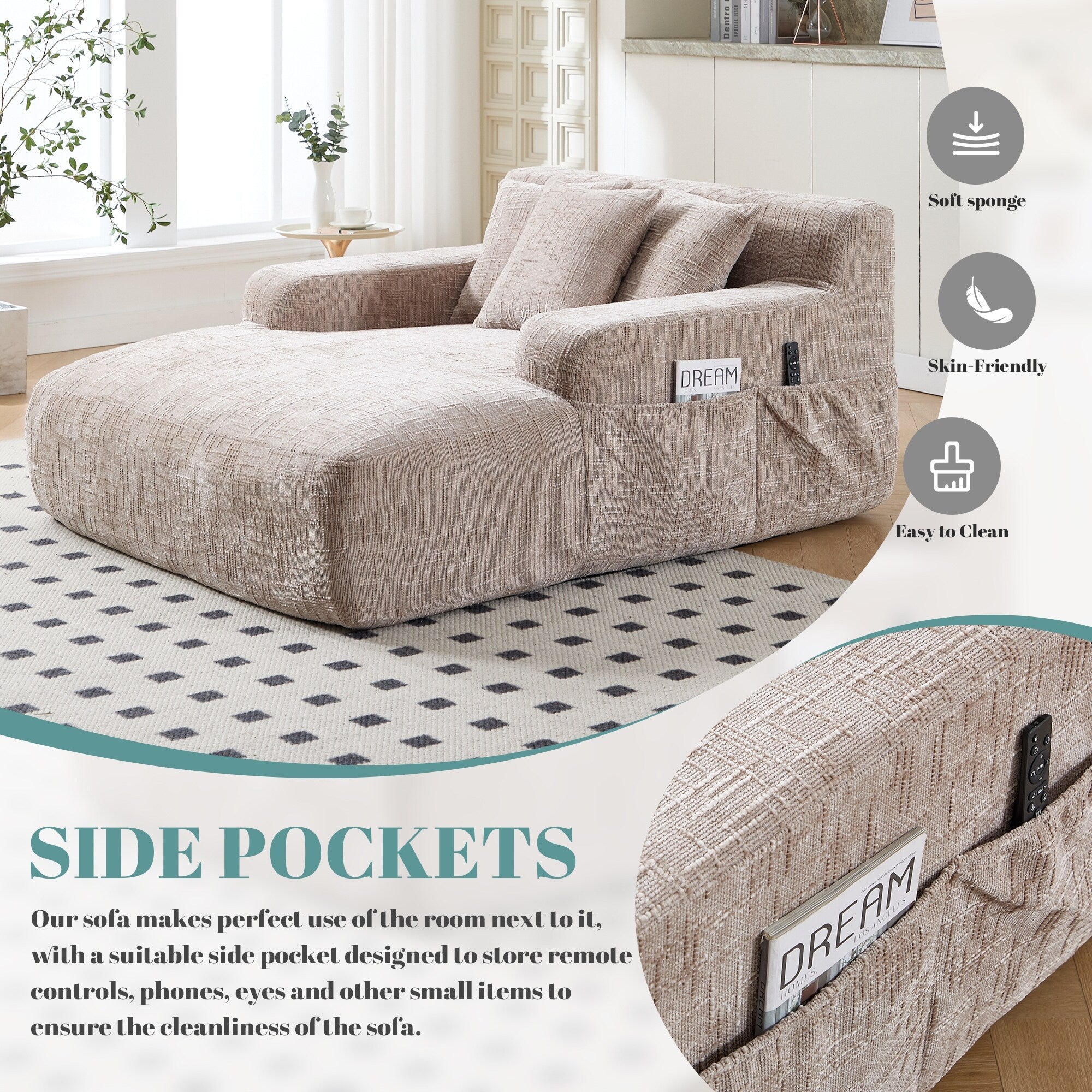 Canapé-lit en chenille avec coussins - Fauteuil convertible avec accoudoirs, canapé-lit multi-positions pour salon