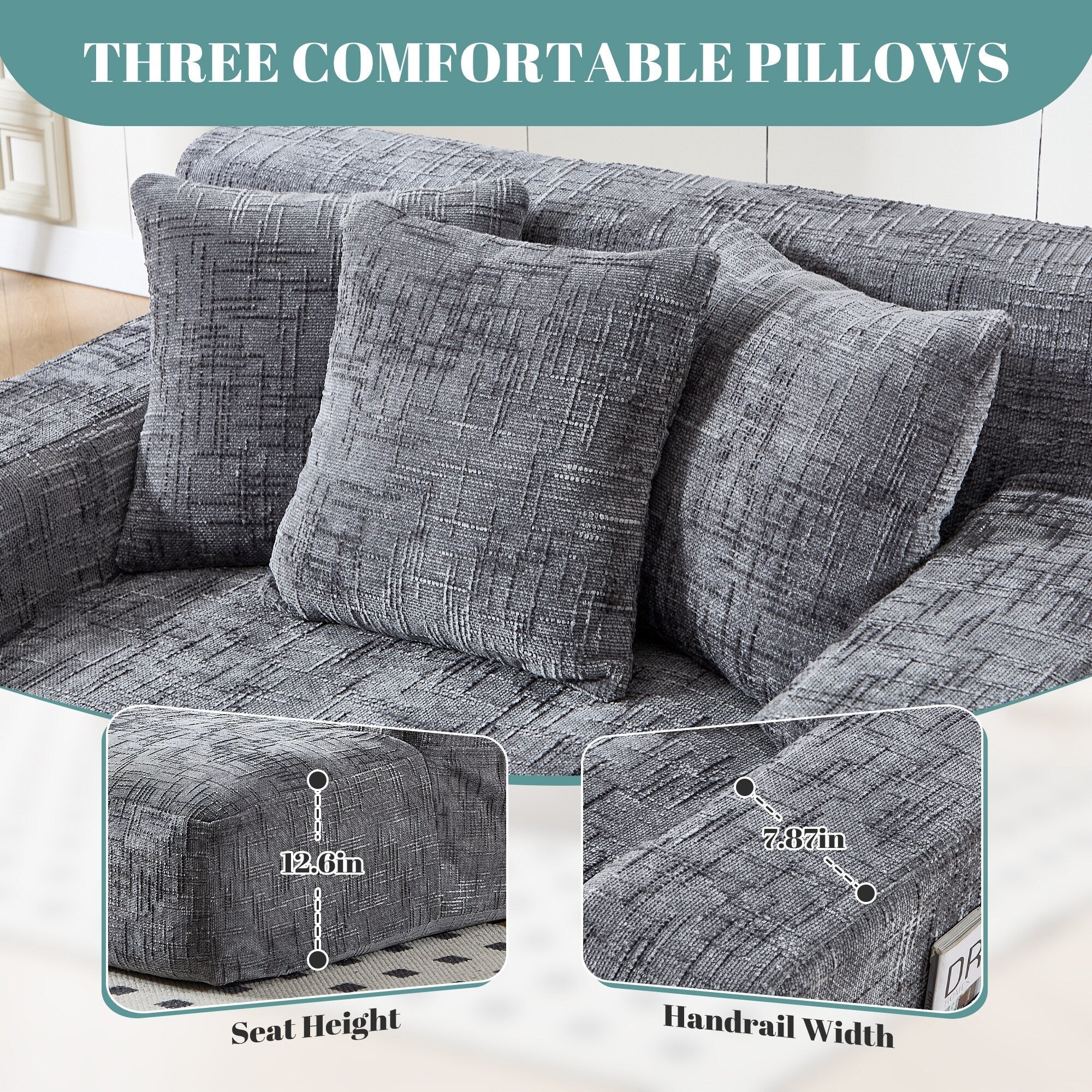 Canapé-lit en chenille avec coussins - Fauteuil convertible avec accoudoirs, canapé-lit multi-positions pour salon