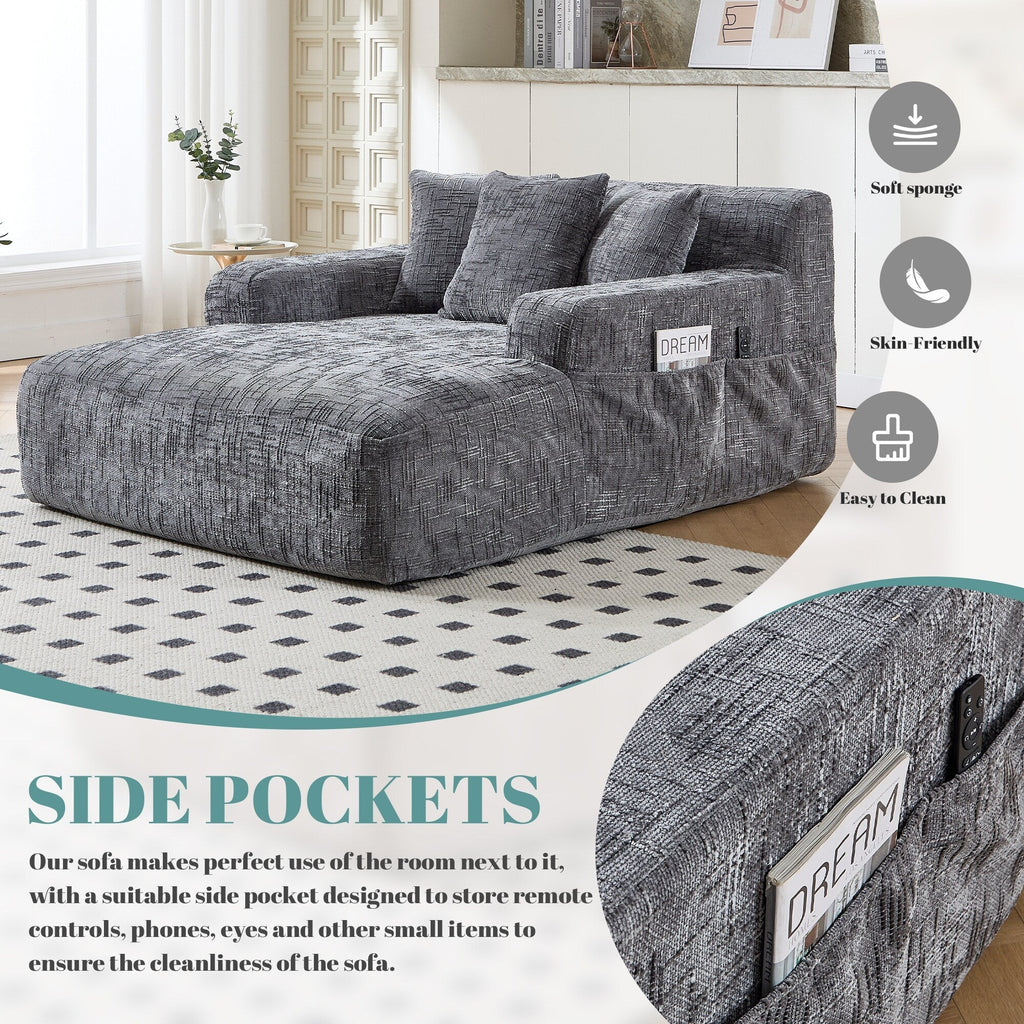 Canapé-lit en chenille avec coussins - Fauteuil convertible avec accoudoirs, canapé-lit multi-positions pour salon