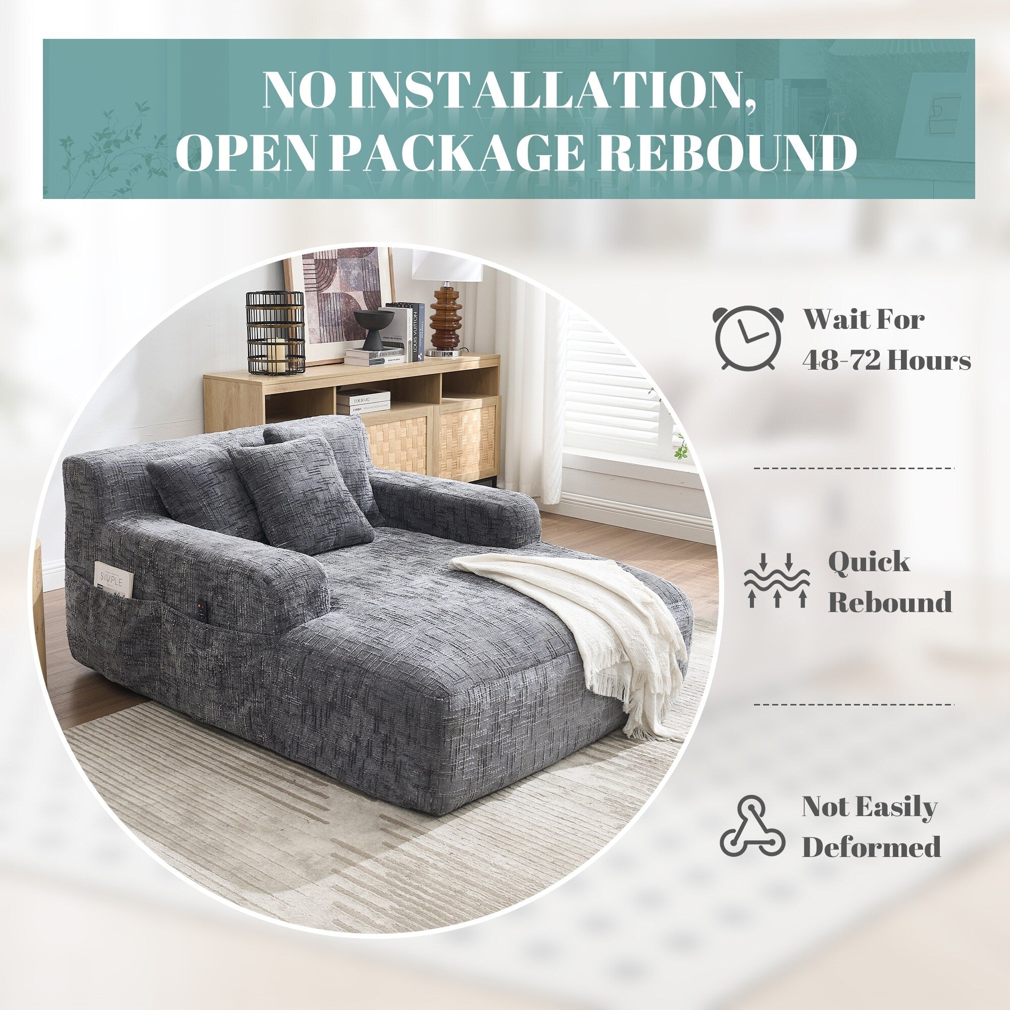 Canapé-lit en chenille avec coussins - Fauteuil convertible avec accoudoirs, canapé-lit multi-positions pour salon