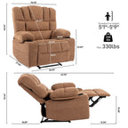 Fauteuil inclinable manuel en chenille avec massage et chauffage lombaire, deux porte-gobelets et poches latérales