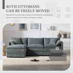 Canapé modulaire sectionnel en chenille avec assise profonde et large, ensemble de canapés nuage en L avec coussins doubles, canapé avec pouf amovible