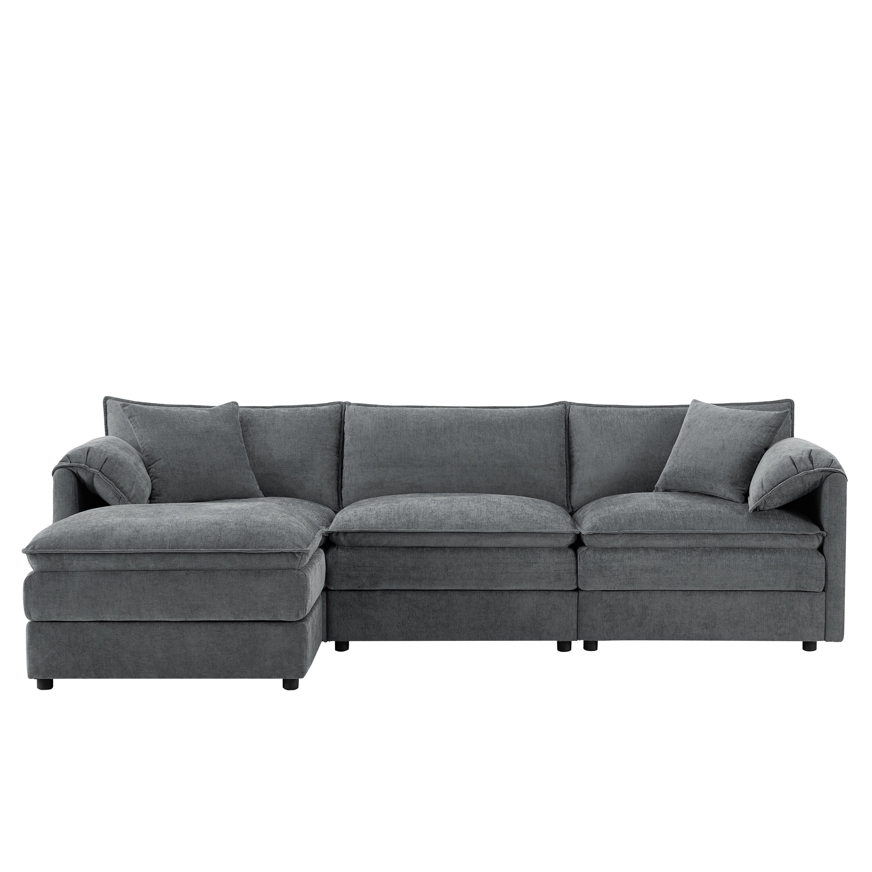 Canapé modulaire sectionnel en chenille avec assise profonde et large, ensemble de canapés nuage en L avec coussins doubles, canapé avec pouf amovible
