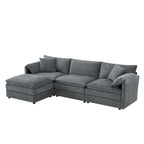 Canapé modulaire sectionnel en chenille avec assise profonde et large, ensemble de canapés nuage en L avec coussins doubles, canapé avec pouf amovible