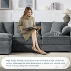 Canapé modulaire sectionnel en chenille avec assise profonde et large, ensemble de canapés nuage en L avec coussins doubles, canapé avec pouf amovible