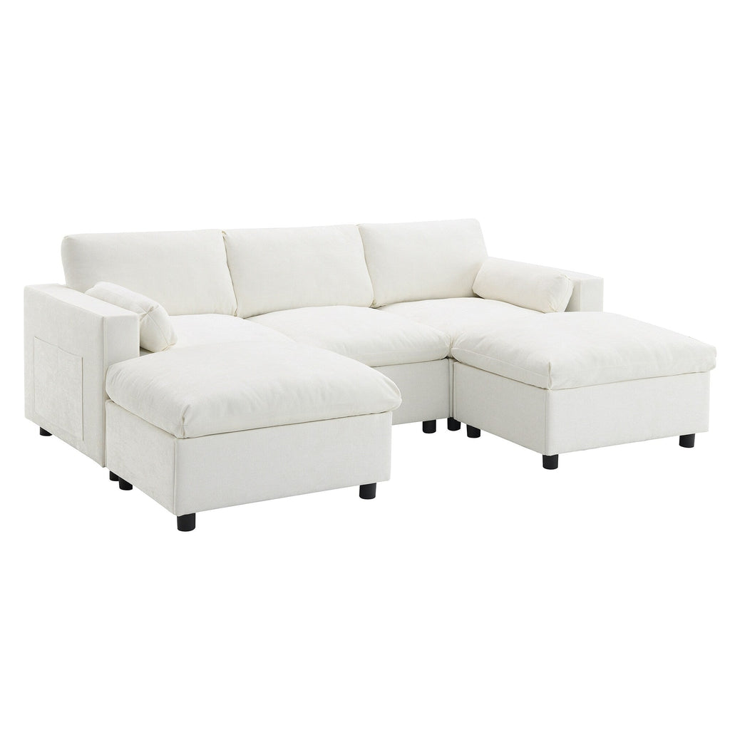 Canapé modulaire sectionnel en chenille avec poches de rangement, ensemble de canapé en U 5 places avec coussins, canapé Cloud avec 2 poufs amovibles