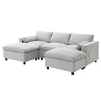 Canapé modulaire sectionnel en chenille avec poches de rangement, ensemble de canapé en U 5 places avec coussins, canapé Cloud avec 2 poufs amovibles