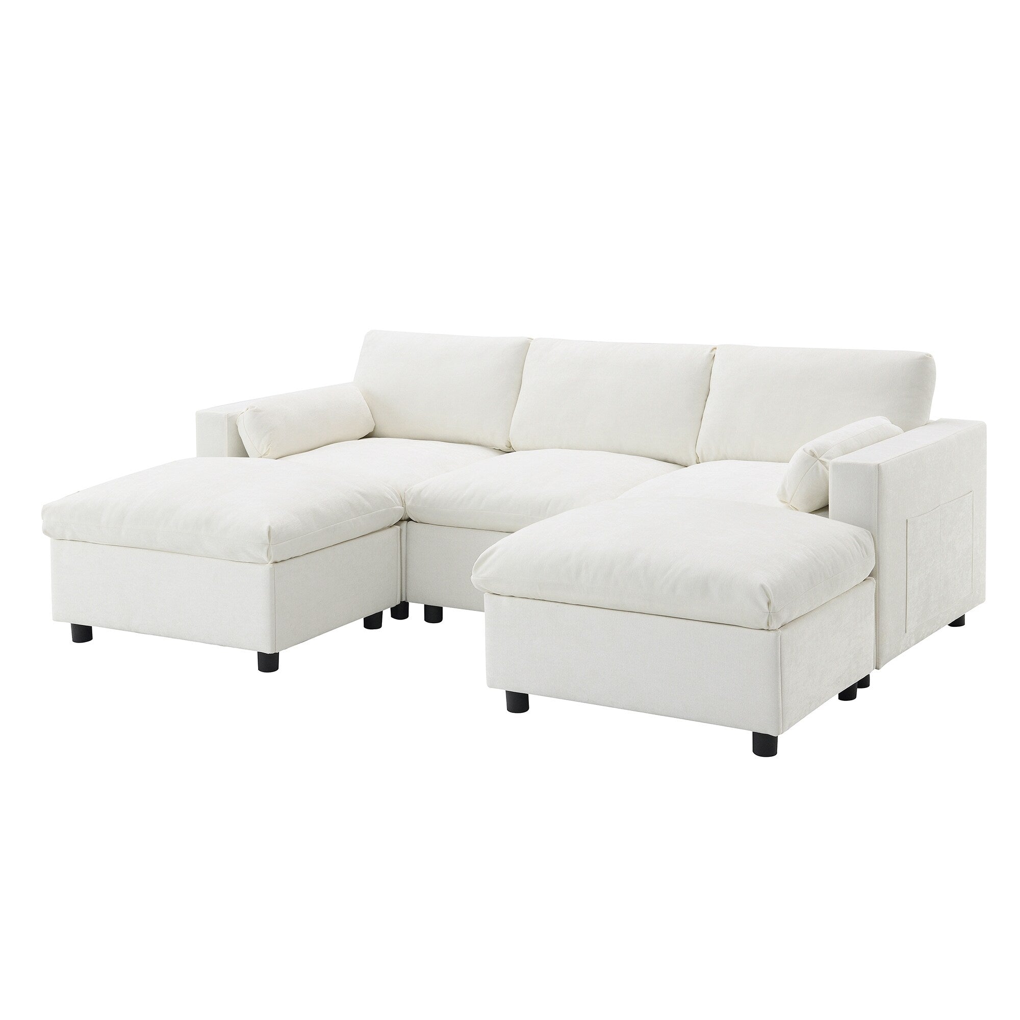 Canapé modulaire sectionnel en chenille avec poches de rangement, ensemble de canapé en U 5 places avec coussins, canapé Cloud avec 2 poufs amovibles