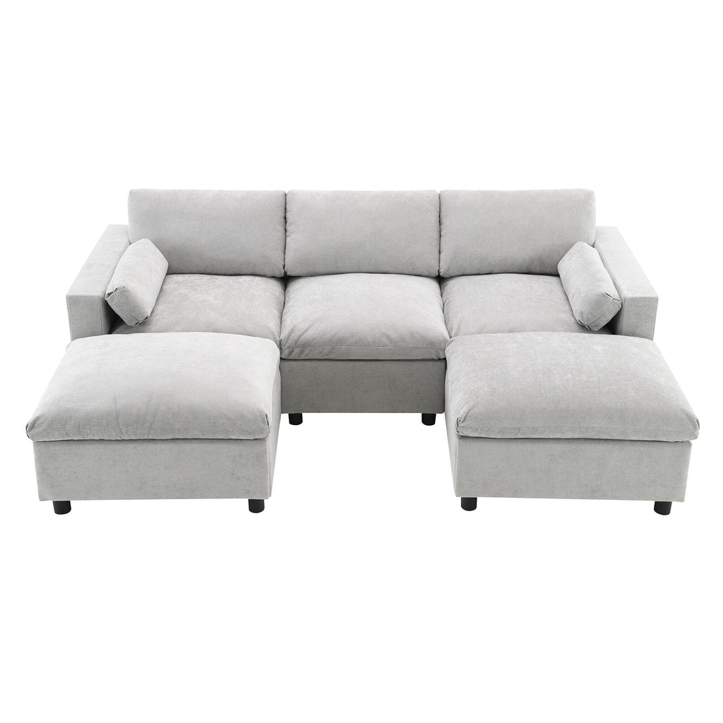 Canapé modulaire sectionnel en chenille avec poches de rangement, ensemble de canapé en U 5 places avec coussins, canapé Cloud avec 2 poufs amovibles