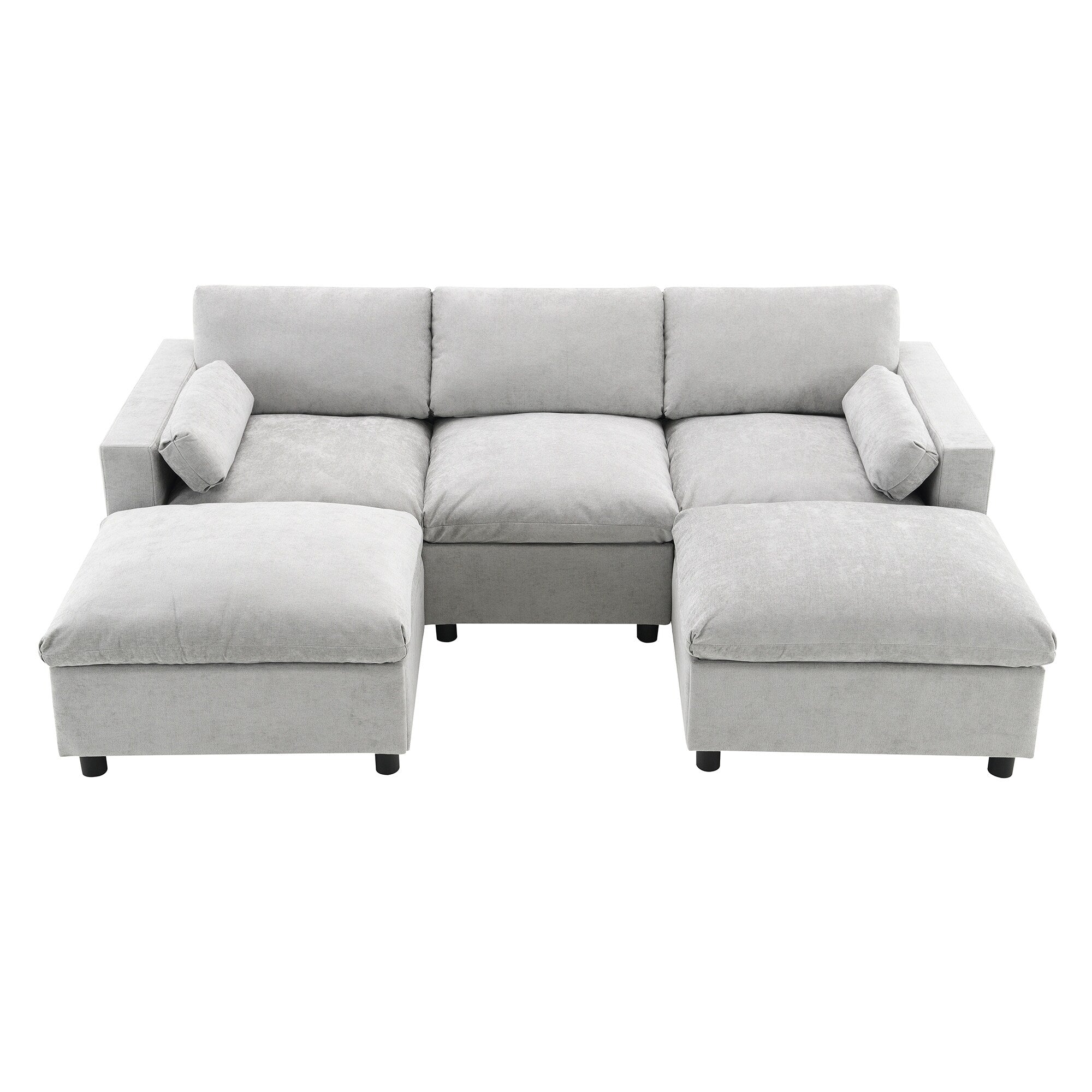 Canapé modulaire sectionnel en chenille avec poches de rangement, ensemble de canapé en U 5 places avec coussins, canapé Cloud avec 2 poufs amovibles