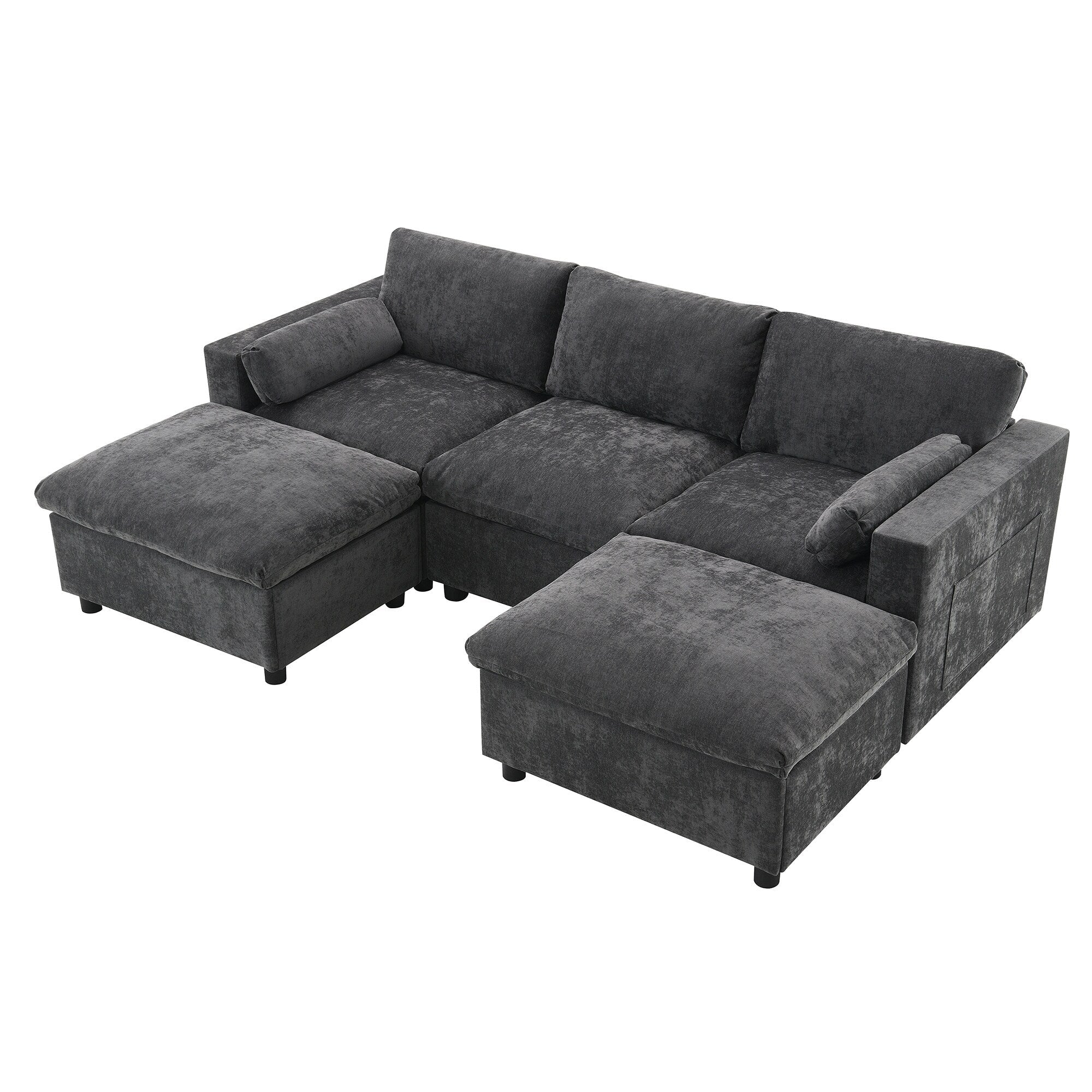 Canapé modulaire sectionnel en chenille avec poches de rangement, ensemble de canapé en U 5 places avec coussins, canapé Cloud avec 2 poufs amovibles