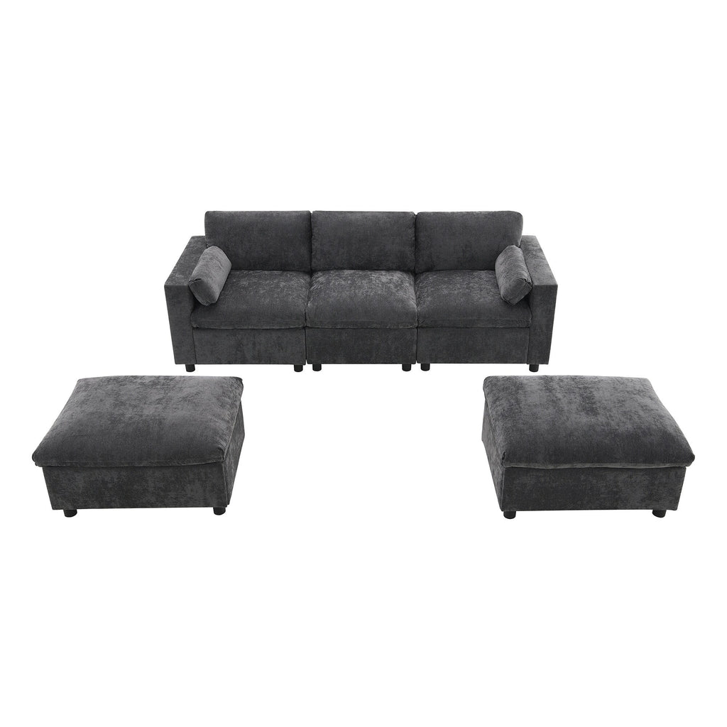 Canapé modulaire sectionnel en chenille avec poches de rangement, ensemble de canapé en U 5 places avec coussins, canapé Cloud avec 2 poufs amovibles