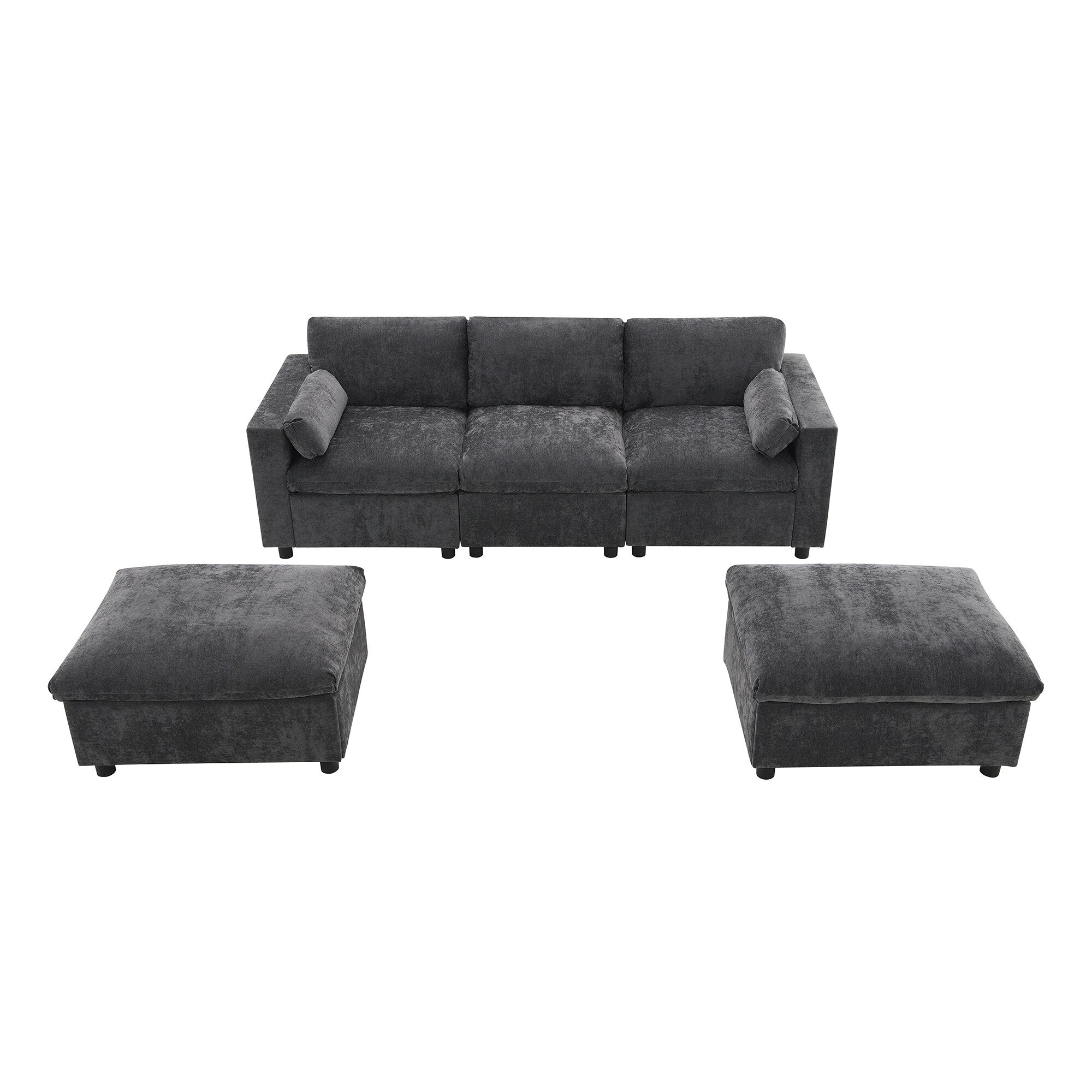 Canapé modulaire sectionnel en chenille avec poches de rangement, ensemble de canapé en U 5 places avec coussins, canapé Cloud avec 2 poufs amovibles