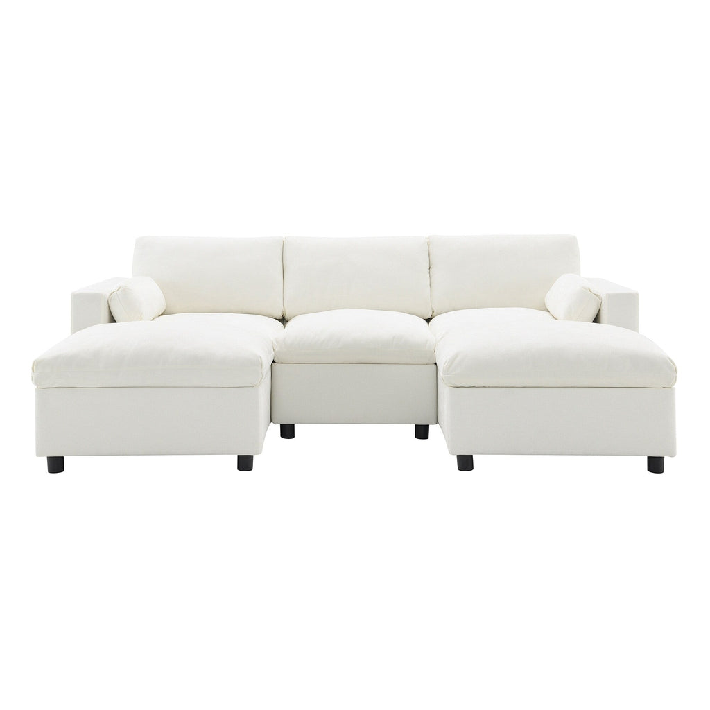 Canapé modulaire sectionnel en chenille avec poches de rangement, ensemble de canapé en U 5 places avec coussins, canapé Cloud avec 2 poufs amovibles