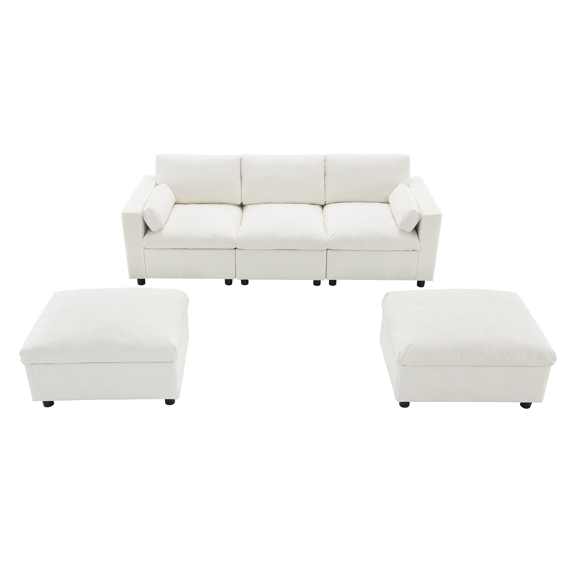 Canapé modulaire sectionnel en chenille avec poches de rangement, ensemble de canapé en U 5 places avec coussins, canapé Cloud avec 2 poufs amovibles