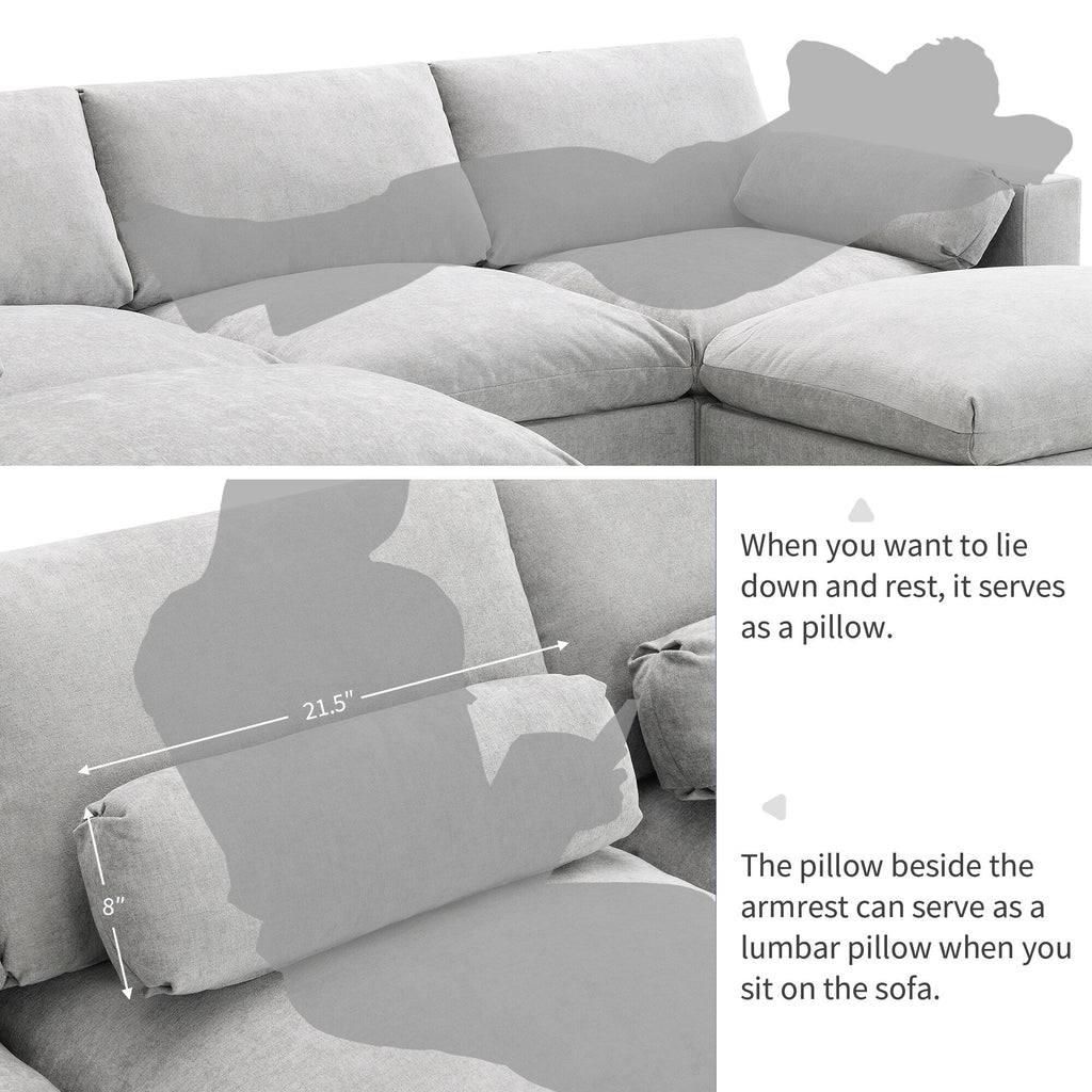 Canapé modulaire sectionnel en chenille avec poches de rangement, ensemble de canapé en U 5 places avec coussins, canapé Cloud avec 2 poufs amovibles