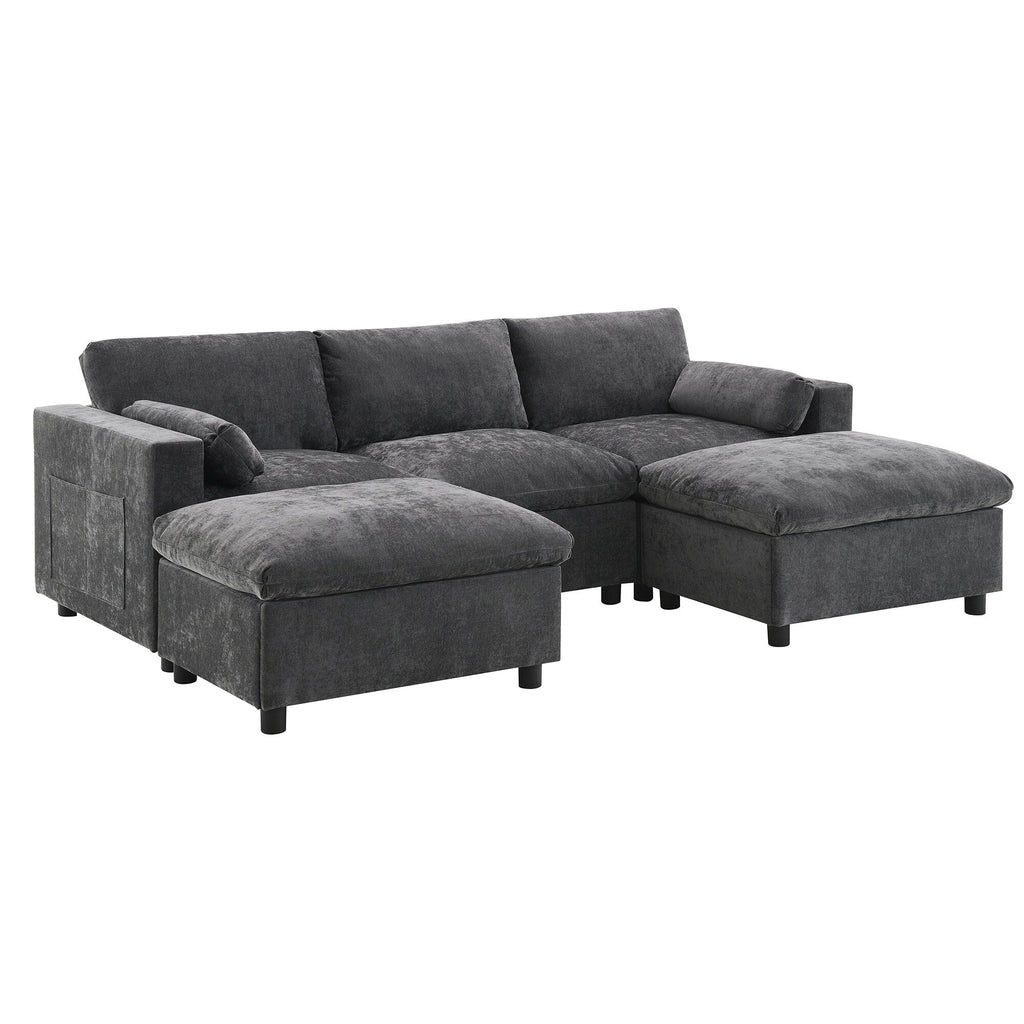 Canapé modulaire sectionnel en chenille avec poches de rangement, ensemble de canapé en U 5 places avec coussins, canapé Cloud avec 2 poufs amovibles
