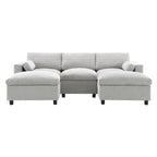 Canapé modulaire sectionnel en chenille avec poches de rangement, ensemble de canapé en U 5 places avec coussins, canapé Cloud avec 2 poufs amovibles