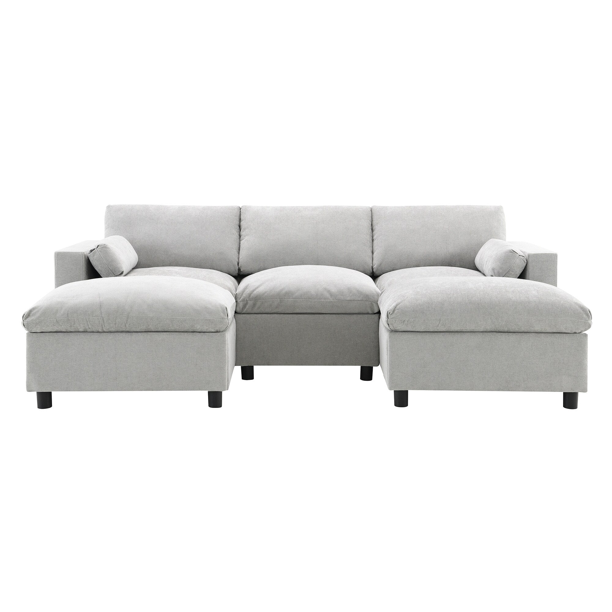 Canapé modulaire sectionnel en chenille avec poches de rangement, ensemble de canapé en U 5 places avec coussins, canapé Cloud avec 2 poufs amovibles