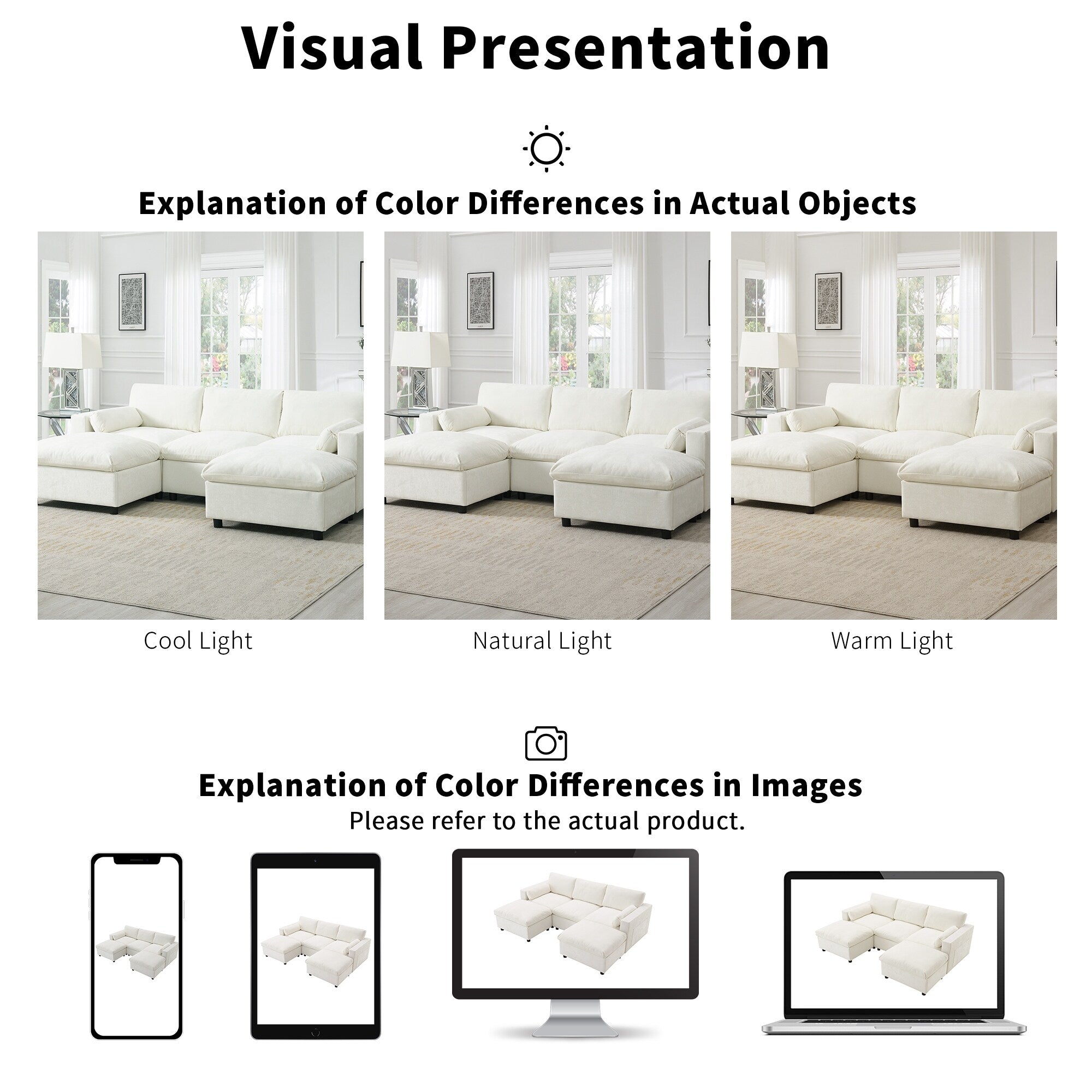 Canapé modulaire sectionnel en chenille avec poches de rangement, ensemble de canapé en U 5 places avec coussins, canapé Cloud avec 2 poufs amovibles