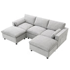 Canapé modulaire sectionnel en chenille avec poches de rangement, ensemble de canapé en U 5 places avec coussins, canapé Cloud avec 2 poufs amovibles