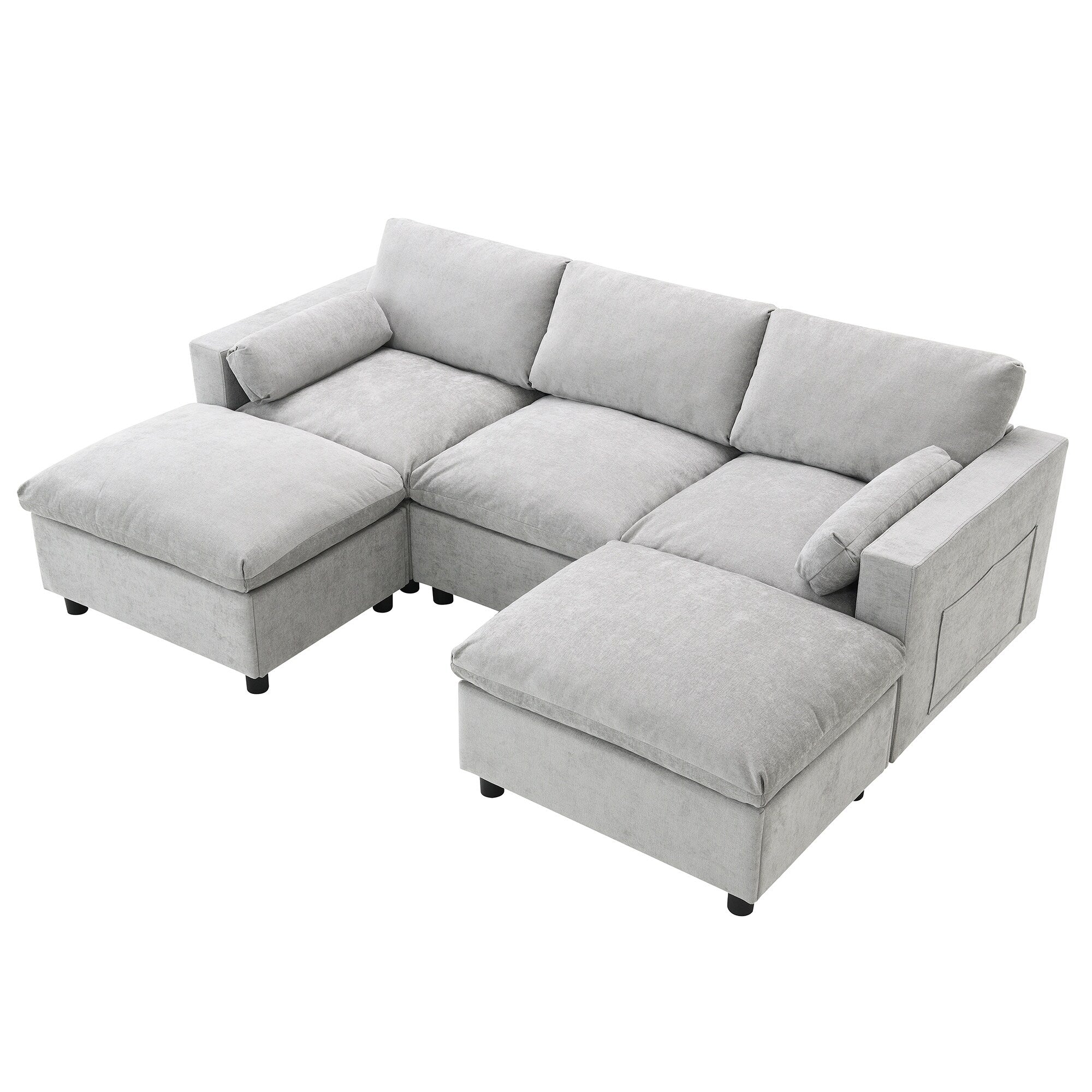 Canapé modulaire sectionnel en chenille avec poches de rangement, ensemble de canapé en U 5 places avec coussins, canapé Cloud avec 2 poufs amovibles