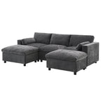 Canapé modulaire sectionnel en chenille avec poches de rangement, ensemble de canapé en U 5 places avec coussins, canapé Cloud avec 2 poufs amovibles
