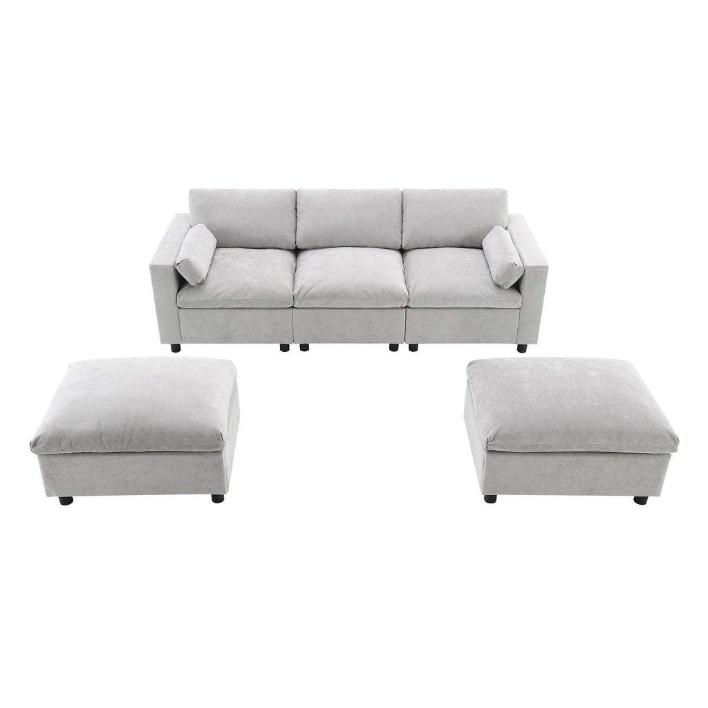 Canapé modulaire sectionnel en chenille avec poches de rangement, ensemble de canapé en U 5 places avec coussins, canapé Cloud avec 2 poufs amovibles