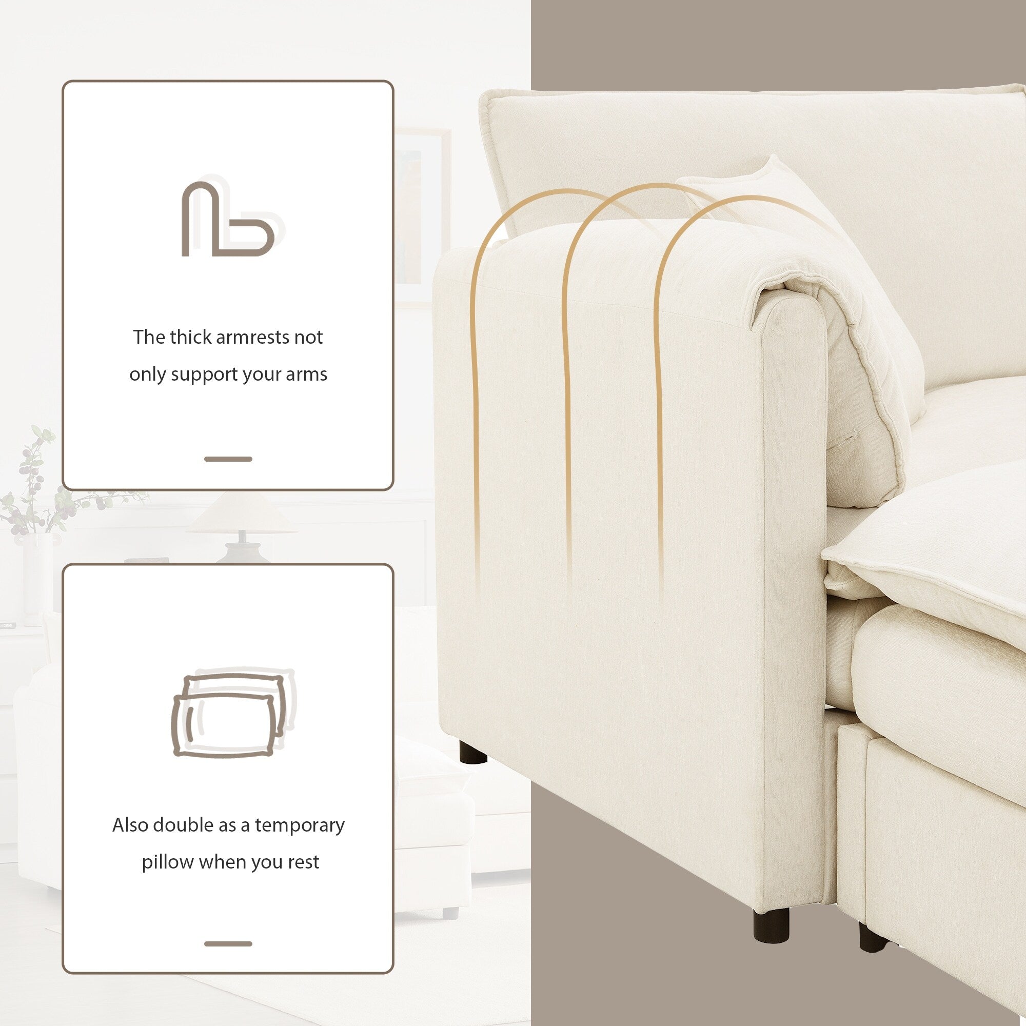 Canapé modulaire sectionnel en chenille, ensemble de canapés nuage en U avec coussins doubles, canapé 6 places avec poufs amovibles