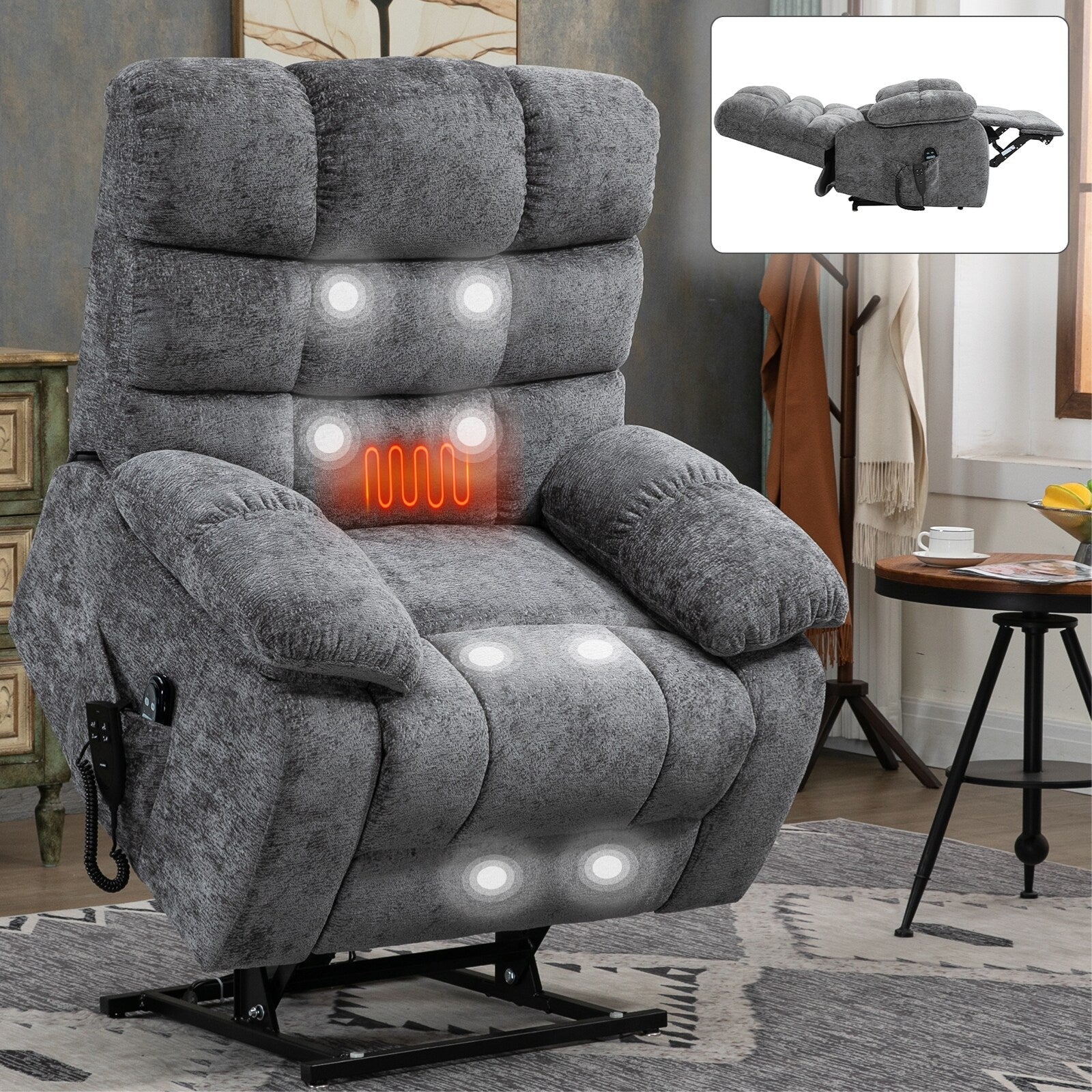 Fauteuil inclinable électrique surdimensionné en chenille avec double moteur et chauffage