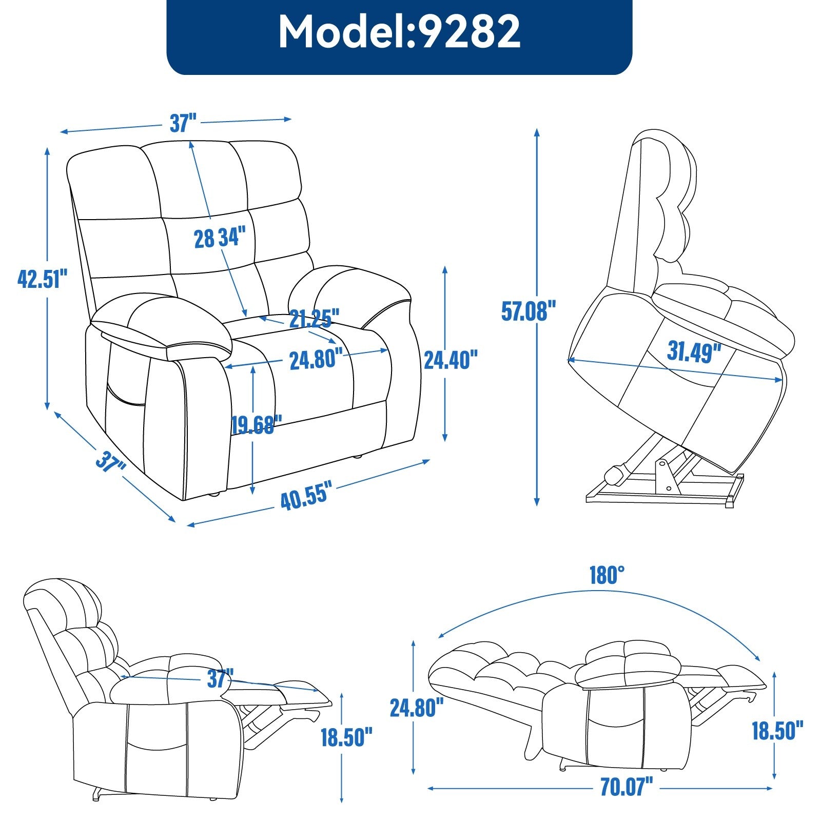 Fauteuil inclinable électrique surdimensionné en chenille avec double moteur et chauffage