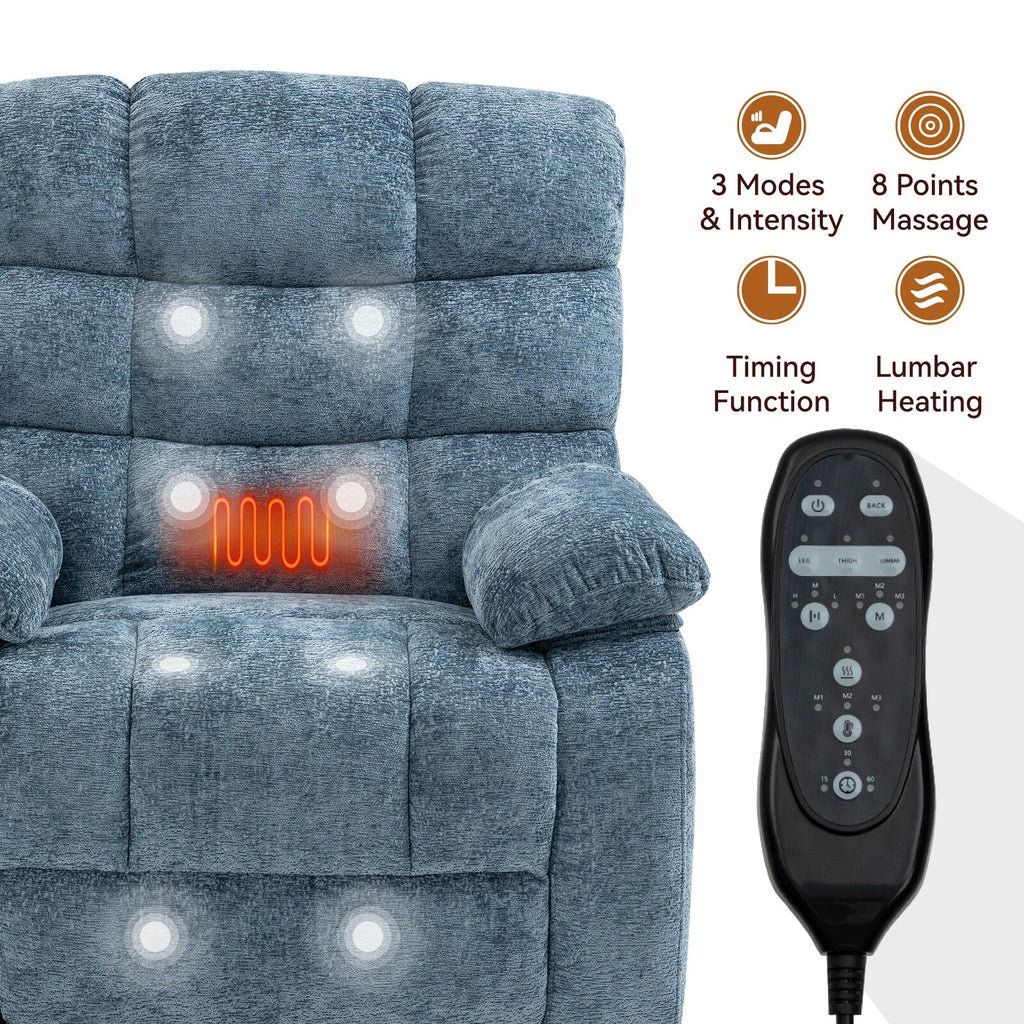 Fauteuil inclinable électrique surdimensionné en chenille avec double moteur et chauffage