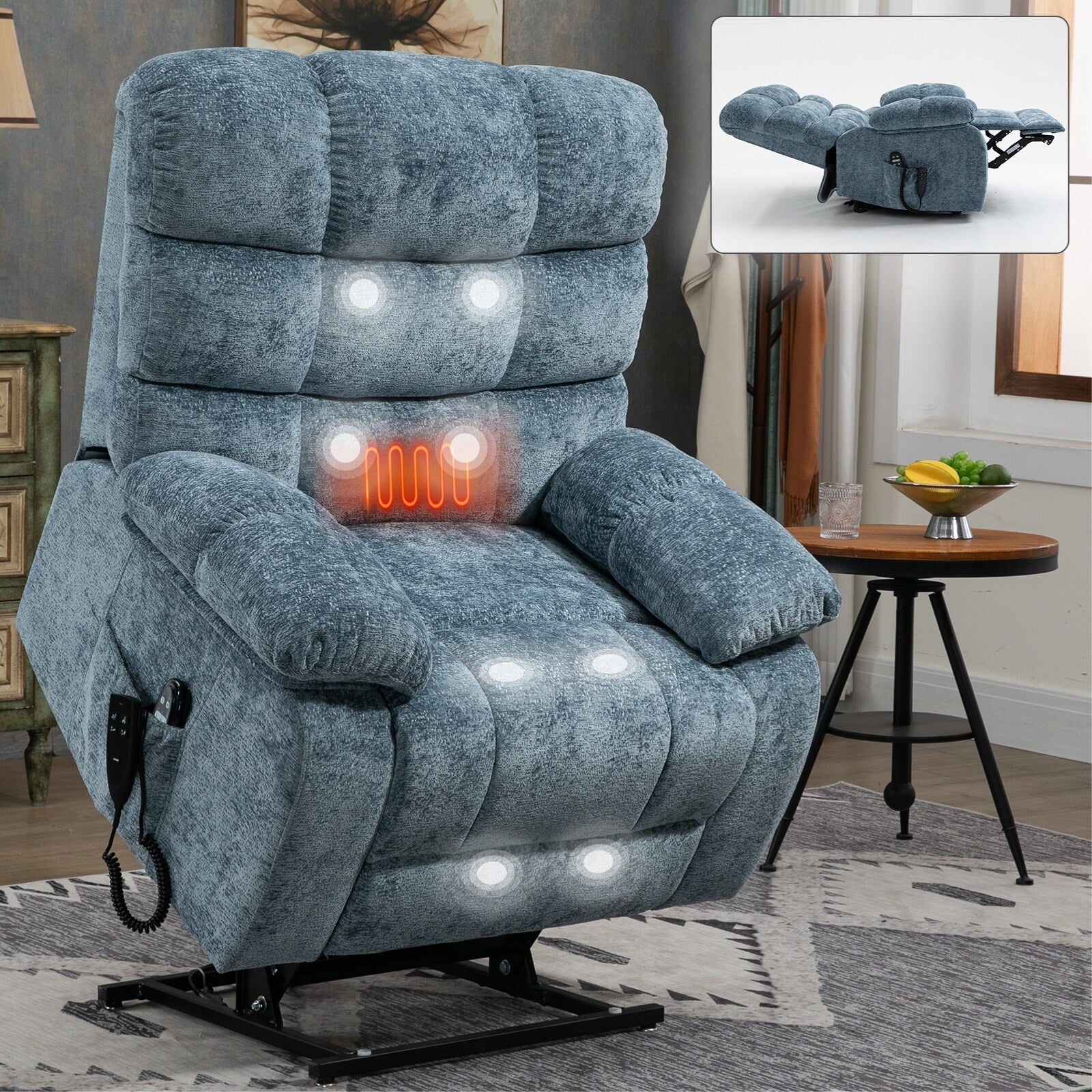 Fauteuil inclinable électrique surdimensionné en chenille avec double moteur et chauffage