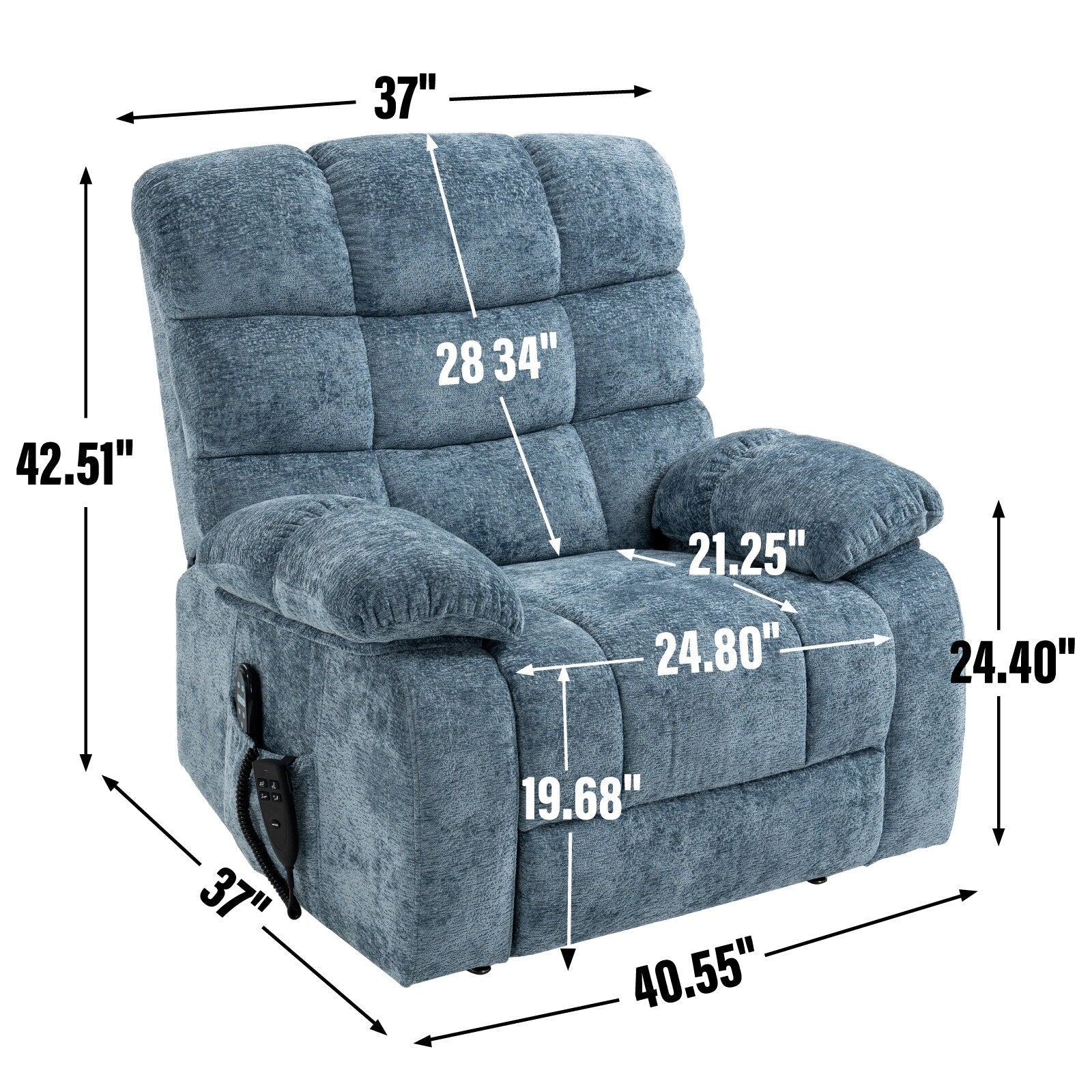 Fauteuil inclinable électrique surdimensionné en chenille avec double moteur et chauffage
