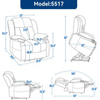 Fauteuil inclinable et massant à 8 points avec relevage électrique en chenille, chauffage de la taille, ports USB et porte-gobelet en acier inoxydable